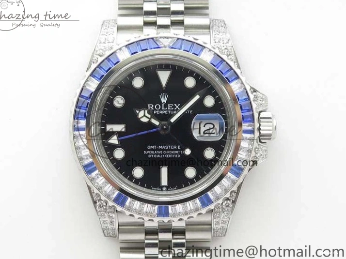 GMT-Master Blue 904L V3 Diamonds Jubilee Dial GMF Bracelet SA3285 II Steel On CHS White Bezel Black Edition Best 0330